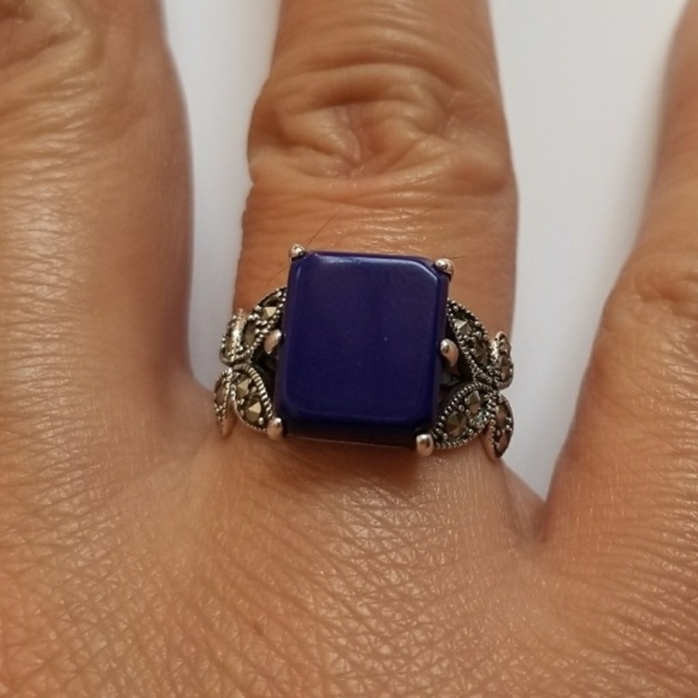 Sterling Silver Lapis Marcasite Ring